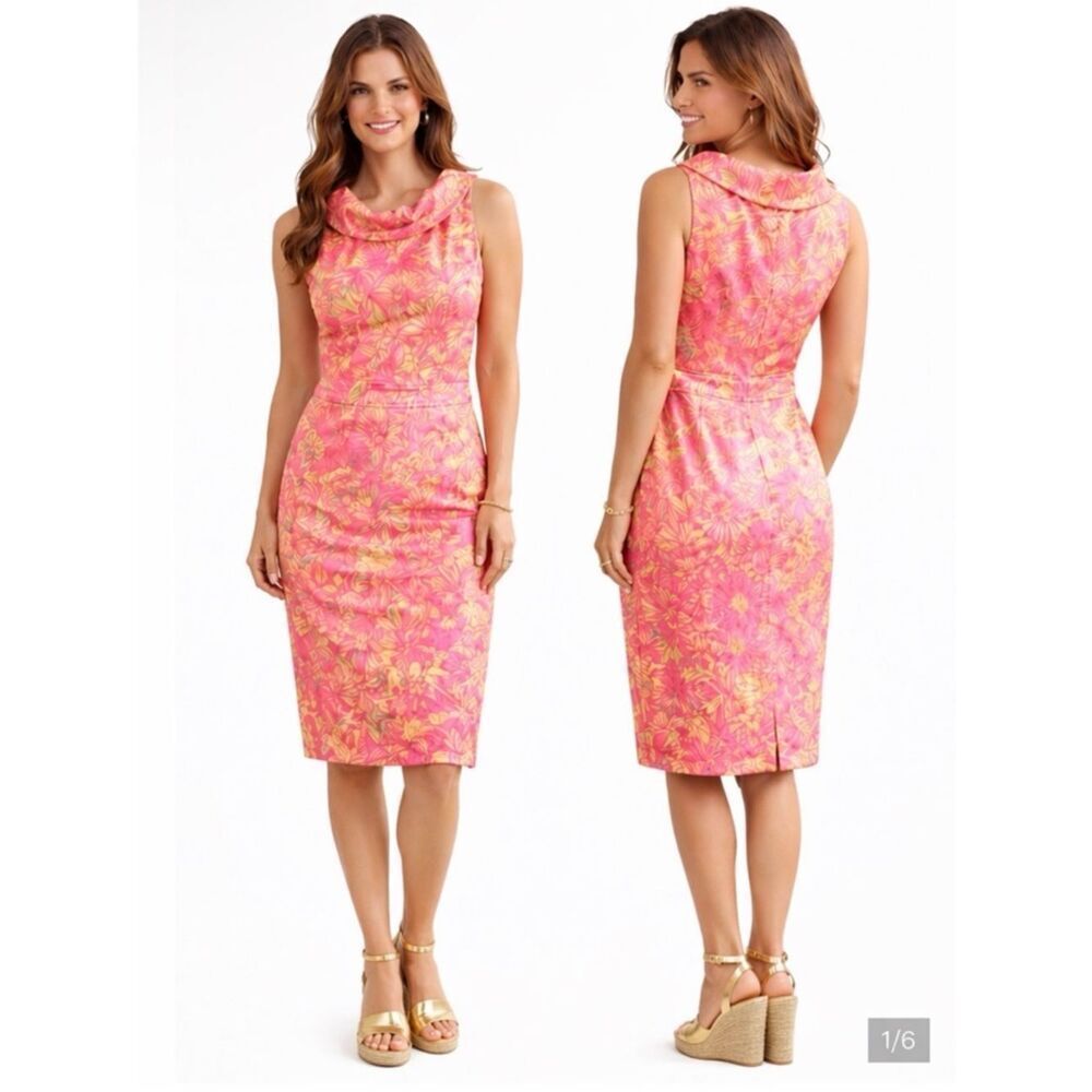 Lilly Pulitzer Secret Garden Lulu Cowl Neck Shift Dress Pink Daiquiri Rare